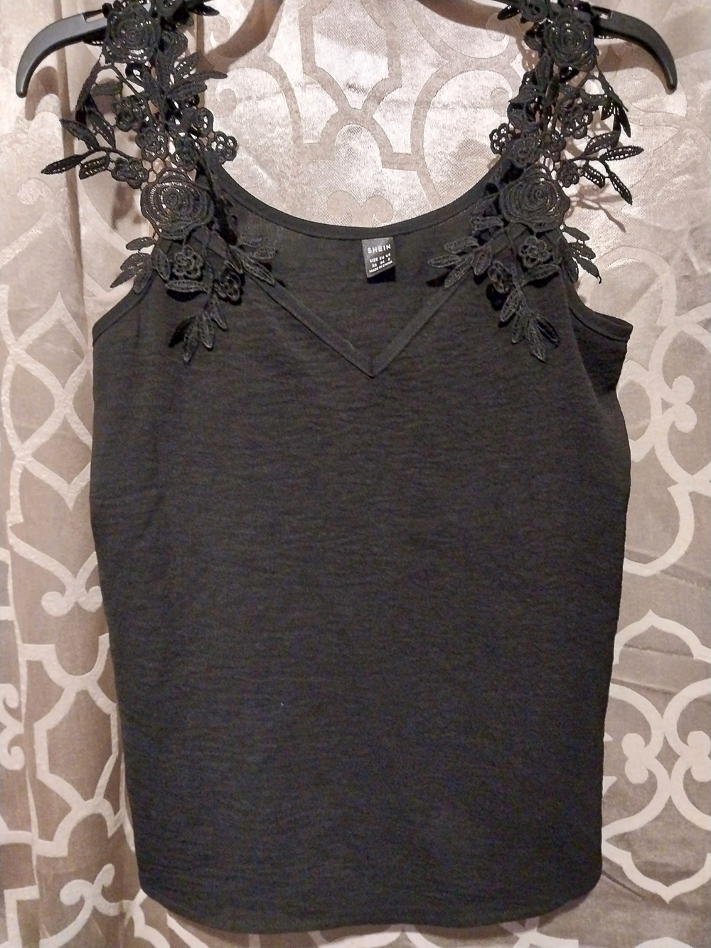 SHEIN Black Floral Applique Strap Camisole